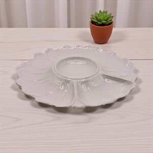 Vintage Italian Flower Petal Crudite Platter White Porcelain Serveware10” 1960’s